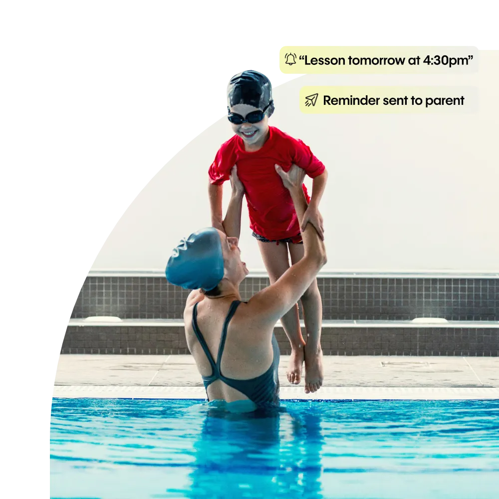 image of a swimming lesson client who has remembered to attend thanks to Leisureflow's automations